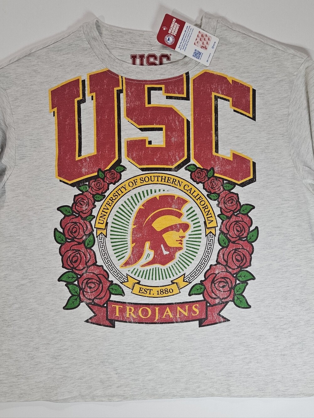NWT USC Trojans T-Shirt Womens XL Grey Red Rose Graphic NCAA